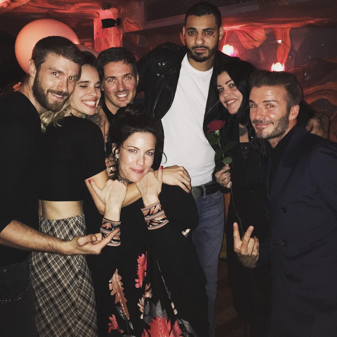 with Jon Foster, sister Chelsea David, Dan Halen, sister Mia and David Beckham