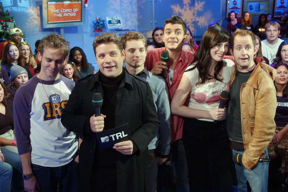 with Dominic Monaghan, Sean Astin, Elijah Wood, Orlando Bloom and Billy Boyd - at MTV TRL