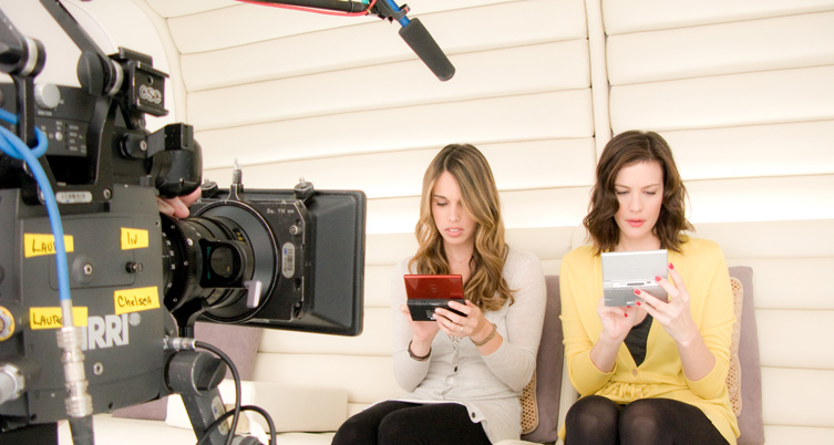 Filming commercial for "New Mystery Case Files: MillionHeir" game, with sister Chelsea Tyler