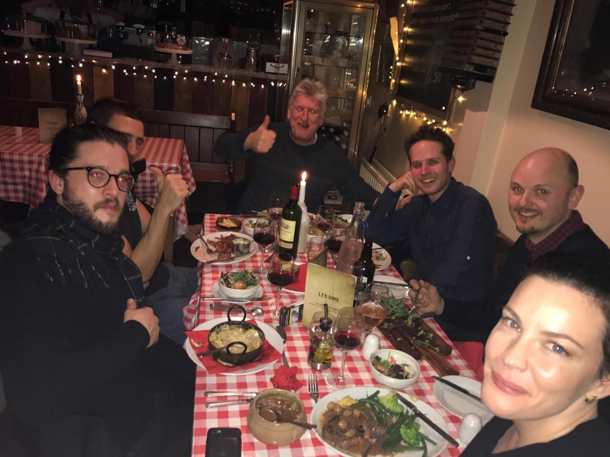 with "Gunpowder" cast and crew, The Terrace Cafe Bar, Saltaire, England