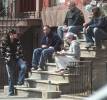 Liv and workers near Liv's new house, New York, March 19th 2003